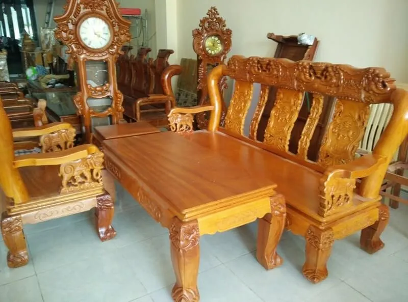 Bộ bàn ghế gỗ gõ đỏ tay 10 Đồng Kỵ cổ điển