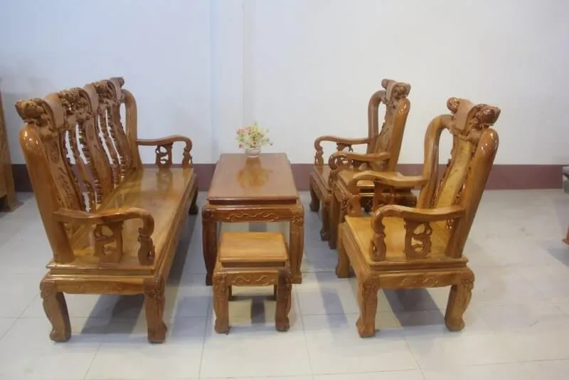 Bộ bàn ghế gỗ gõ đỏ tay 10 mẫu Quốc nâu trầm ấm cúng