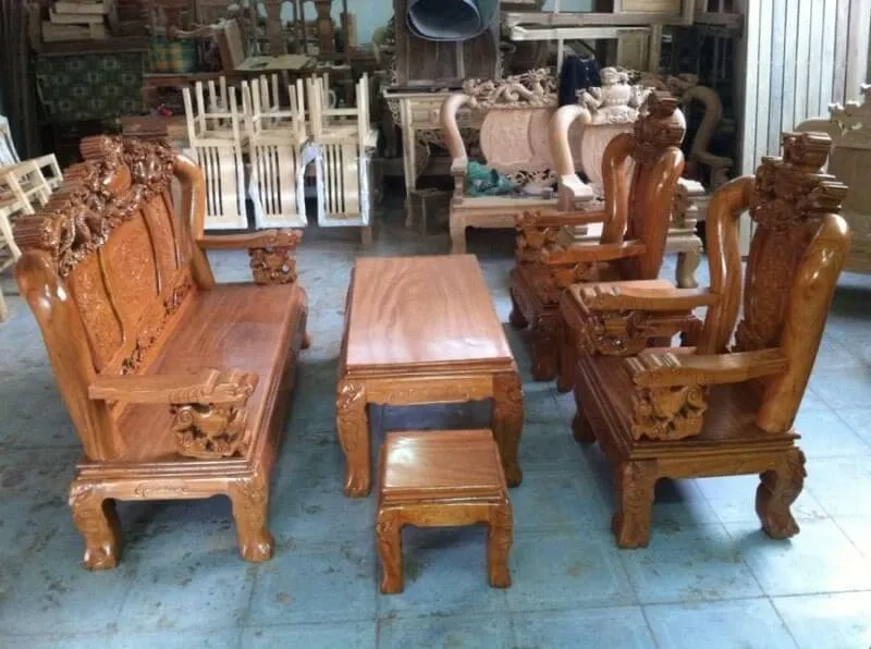 Bộ bàn ghế gỗ gõ đỏ tay 10 Nam Phi với vân gỗ đẹp