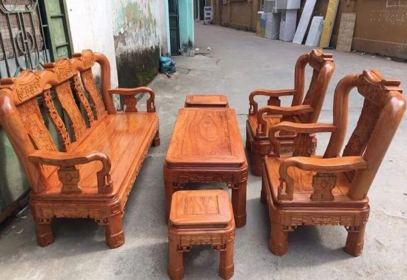 Bàn ghế gỗ hương đỏ Nam Phi Quốc Triện sang trọng