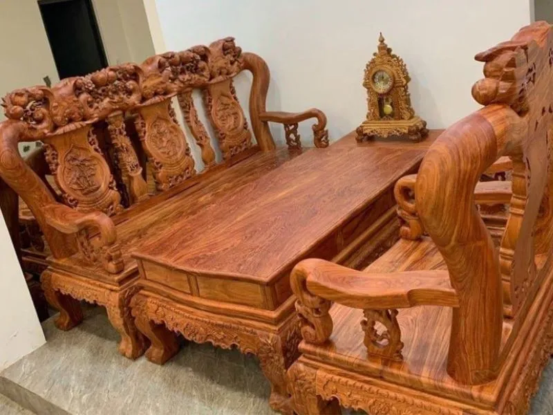 Bộ bàn ghế gỗ hương chạm khắc Rồng Phụng tinh xảo