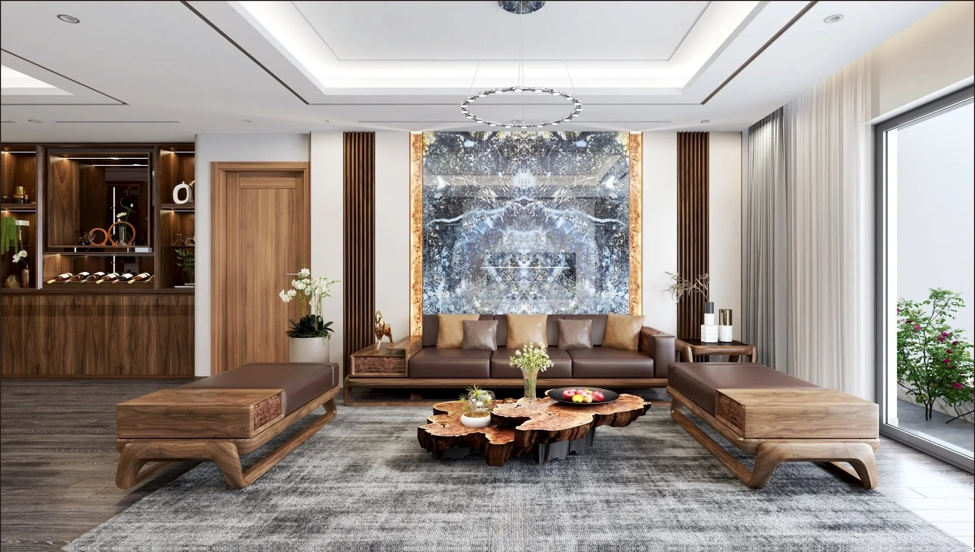 Bàn ghế gỗ phòng khách nhỏ xinh, thiết kế gọn gàng tối ưu diện tích