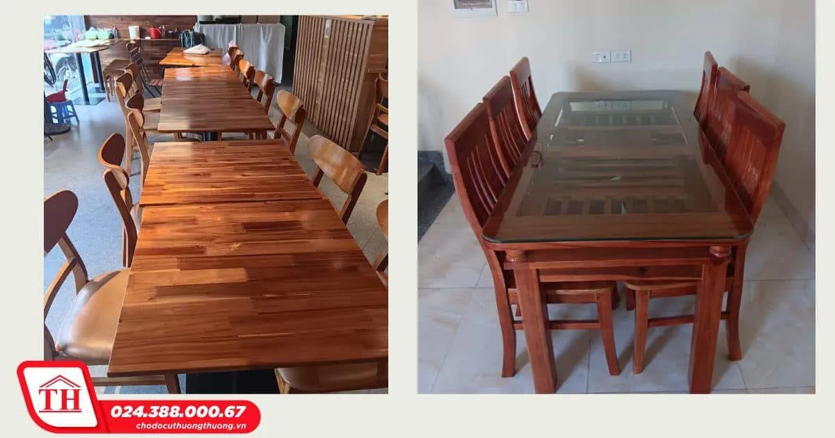 Bàn ghế gỗ quán ăn thanh lý với thiết kế đơn giản, phù hợp nhiều không gian