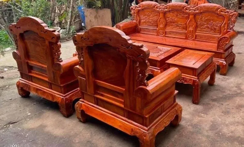 Bộ bàn ghế Khổng Tử gỗ xà cừ chạm khắc tinh xảo từng đường nét