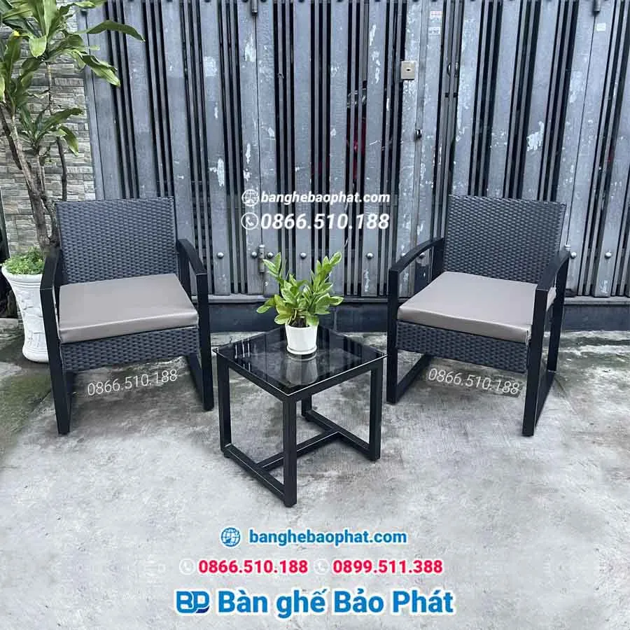 Bàn ghế mây nhựa cafe sân vườn thanh lý giá rẻ
