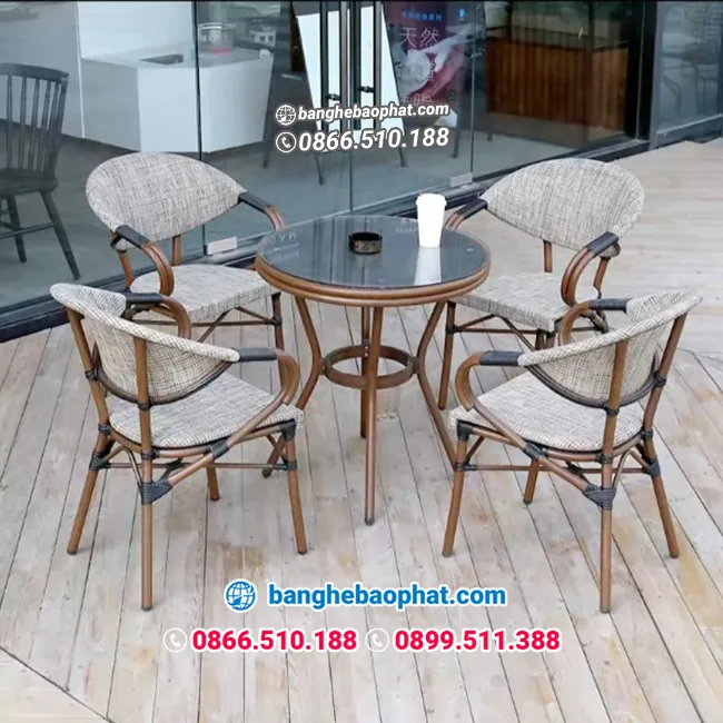 Bàn ghế cà phê sân vườn nhựa giả mây cần thanh lý