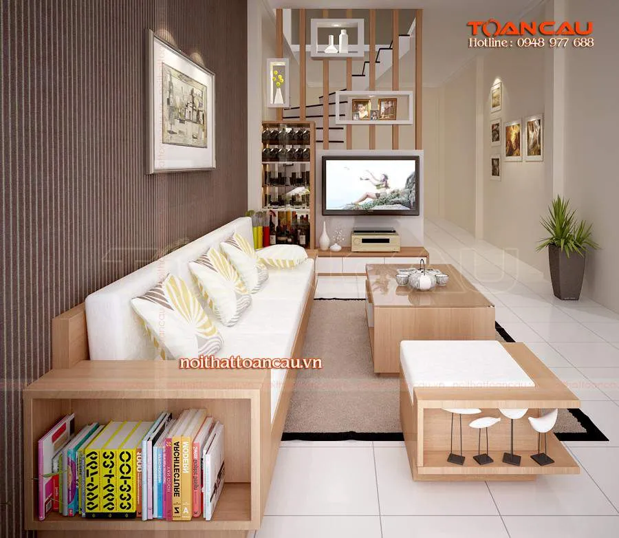 Cận cảnh chi tiết bộ bàn ghế gỗ chữ l với đệm bọc da và kính cường lực Temper 10mm