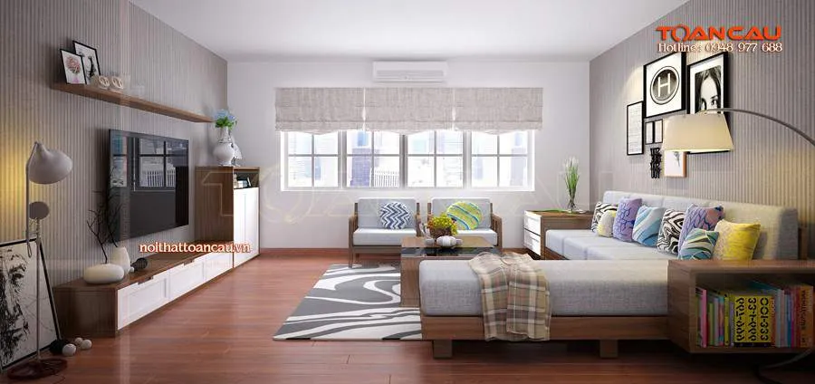 Góc nhìn chi tiết bộ bàn ghế sofa gỗ giá rẻ, mặt đệm nỉ cỏ may