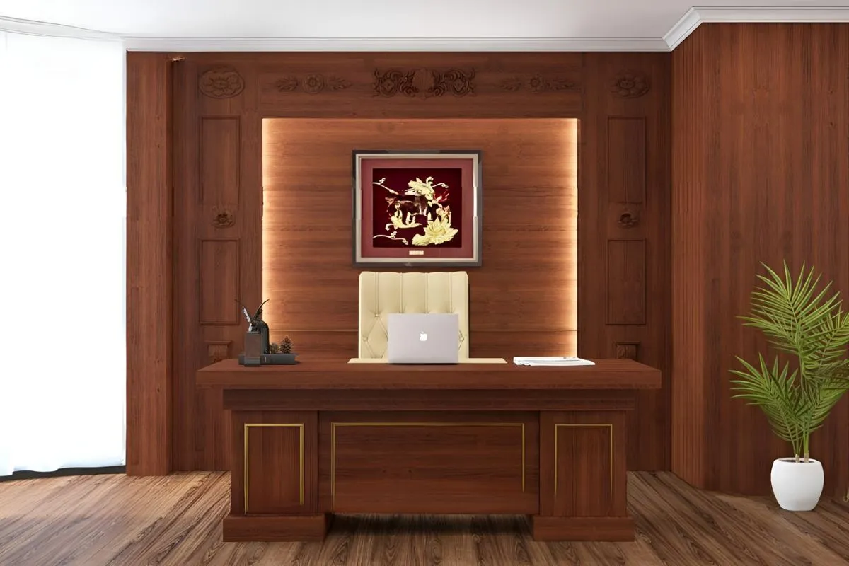 Bàn giám đốc gỗ xoan đào tối giản