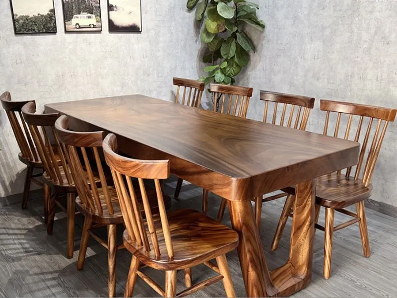 Bàn gỗ nguyên khối 8 ghế me tây