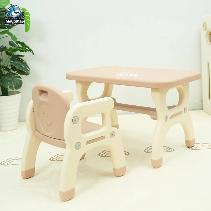 Bộ bàn ghế Pakey cao cấp 2in1 màu kem với khay chứa đồ tiện lợi