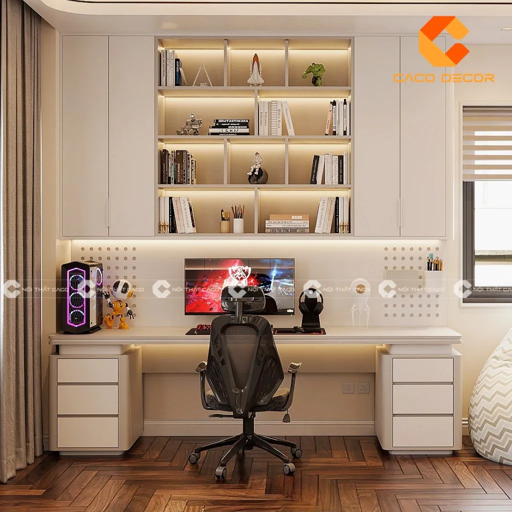 Bàn học kết hợp tủ sách hiện đại đảm bảo tính thẩm mỹ