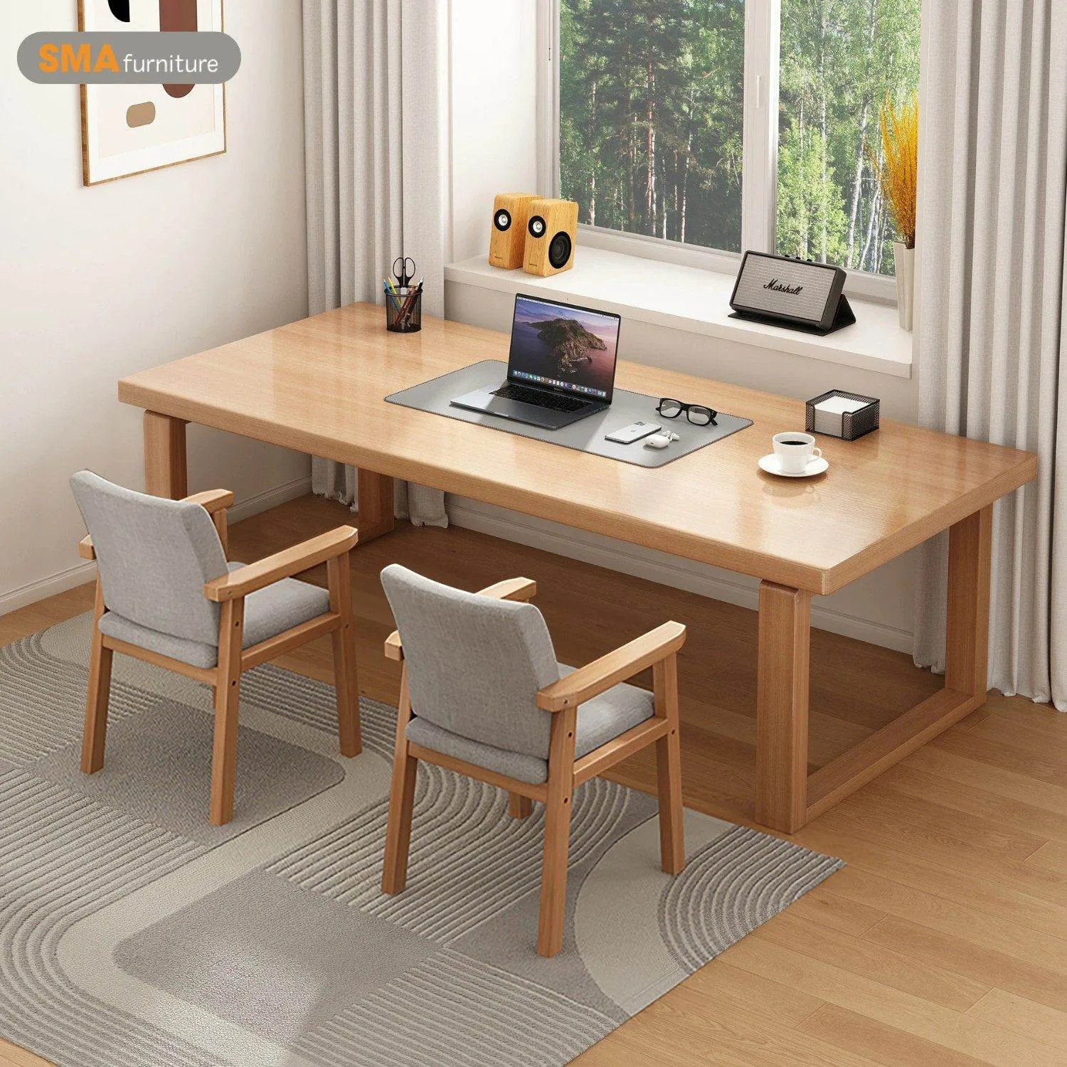 Bàn học đôi có giá sách dành cho bé gái