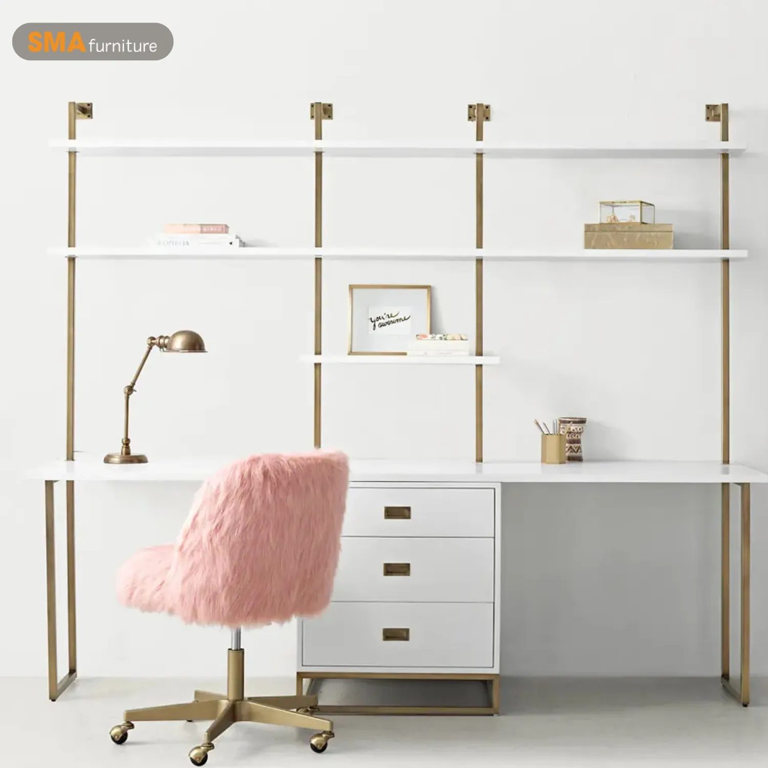 Bàn học đôi cho bé gái tone màu hồng đáng yêu