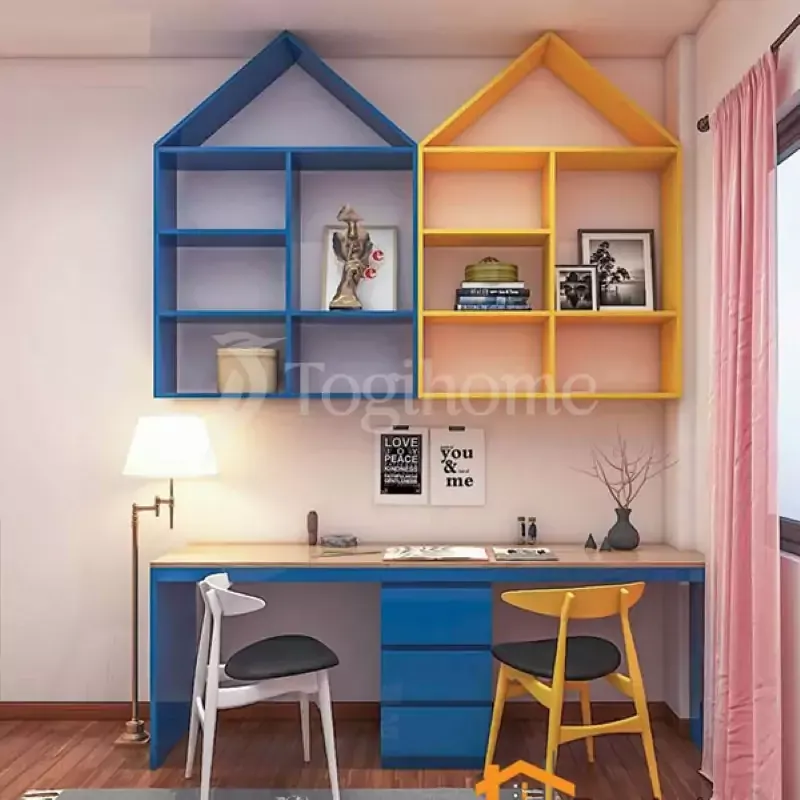 Bàn học đôi cho cả bé trai và gái gỗ tự nhiên