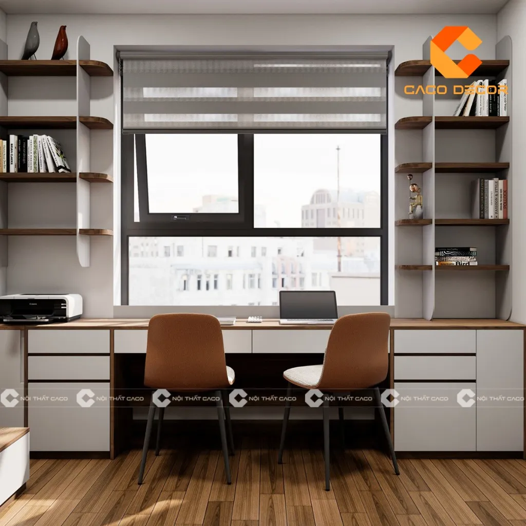 Các mẫu học đôi kèm giá sách thiết kế thông minh, tiện dụng