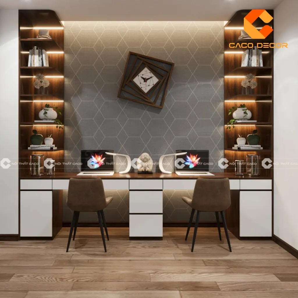 Mẫu bàn học đôi kèm giá sách bán chạy nhất tại CaCo