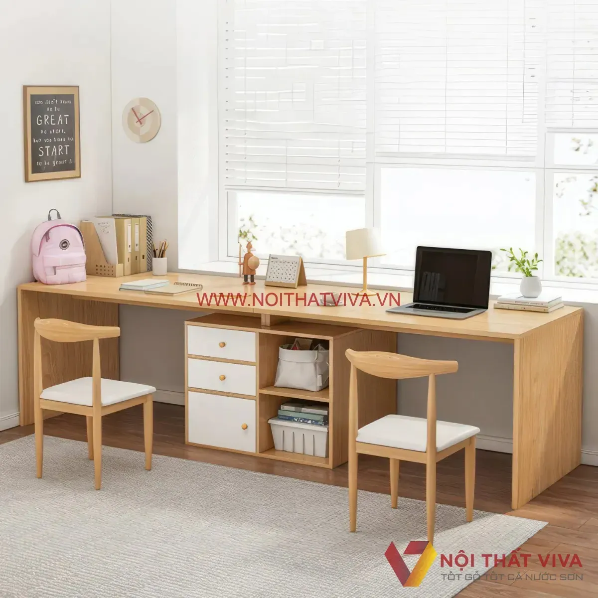 Bàn học gỗ công nghiệp với tông màu tươi sáng tạo vẻ đẹp thẩm mỹ cao cho phòng học