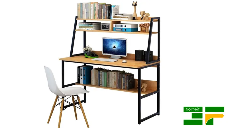 Bàn học khung sắt có kệ sách tiện ích