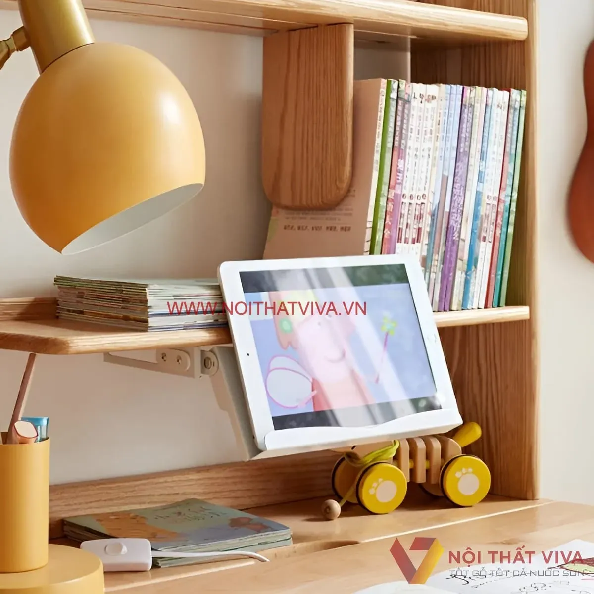 Bàn Học Liền Giá Sách Gỗ Tự Nhiên Hiện Đại Giá Tốt