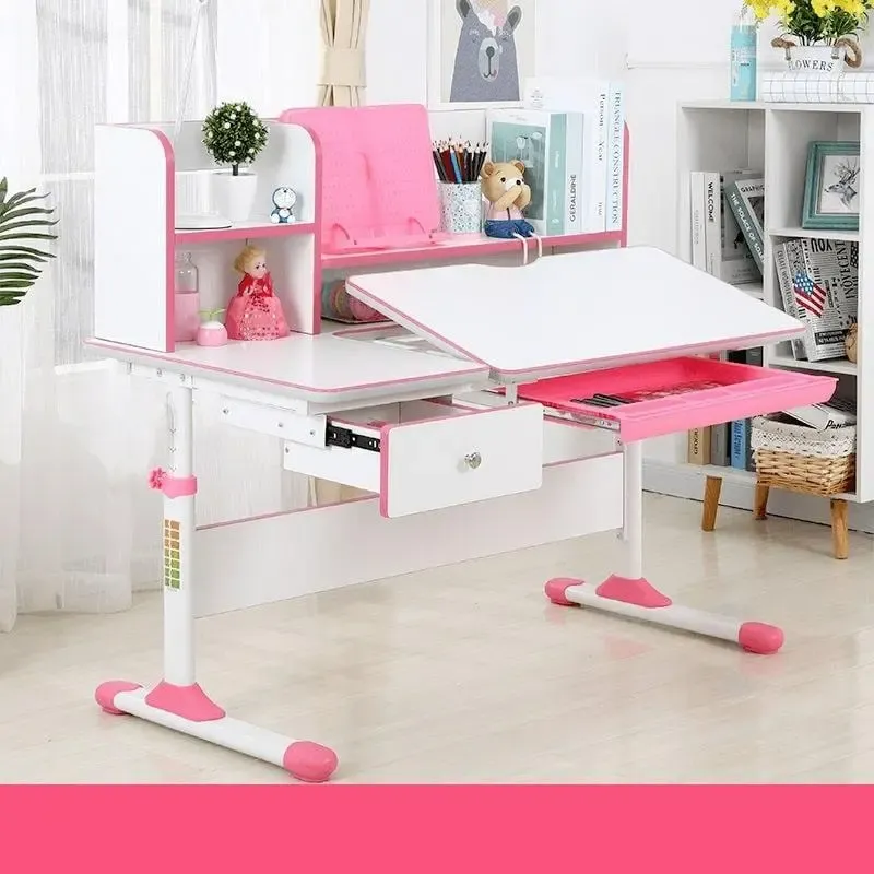 Tham khảo các mẫu bàn học màu hồng cho bé có kệ tủ