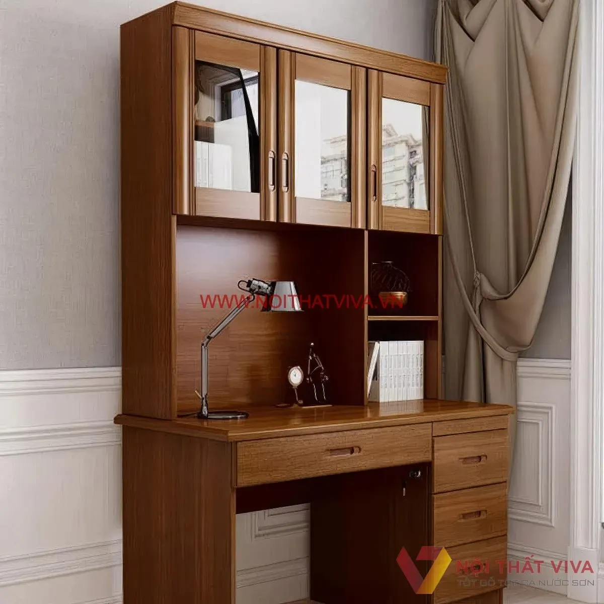 Bàn học gỗ tự nhiên có giá sách đẹp mã BHS-2059.