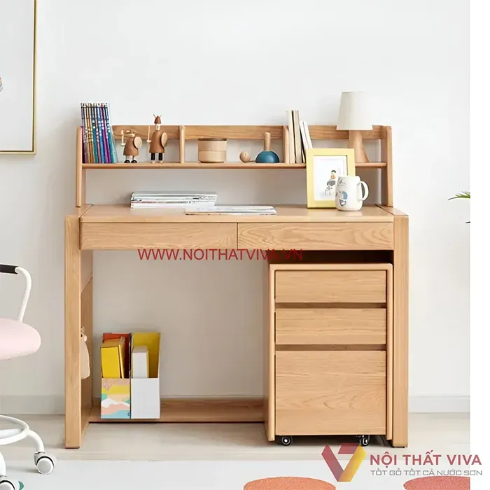 Bàn học gỗ tự nhiên cho học sinh cấp 1 đẹp, đúng thiết kế.