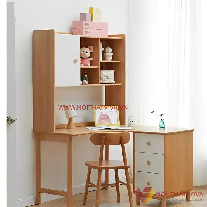 Bàn Học Kèm Kệ Sách Dành Cho Bé Gỗ Tự Nhiên.