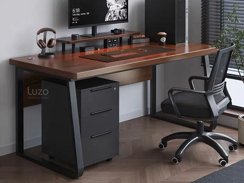 Bàn làm việc tại nhà chân sắt mặt bàn ép viền dày 34mm M2C25-K