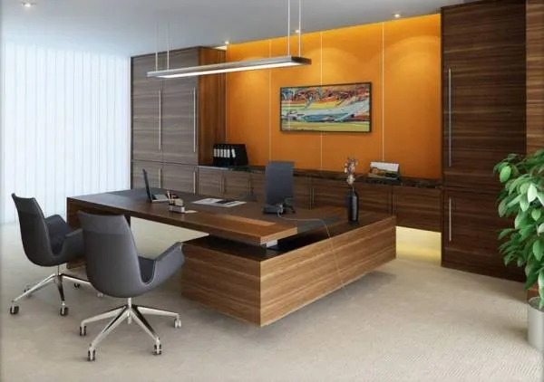 Bàn làm việc giám đốc gỗ tự nhiên thiết kế chữ L tiện dụng