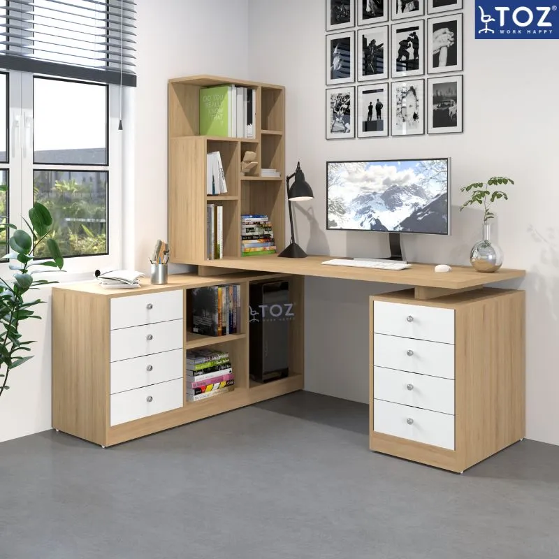 Bàn làm việc kèm giá sách BHGS03 hiện đại và tiện dụng