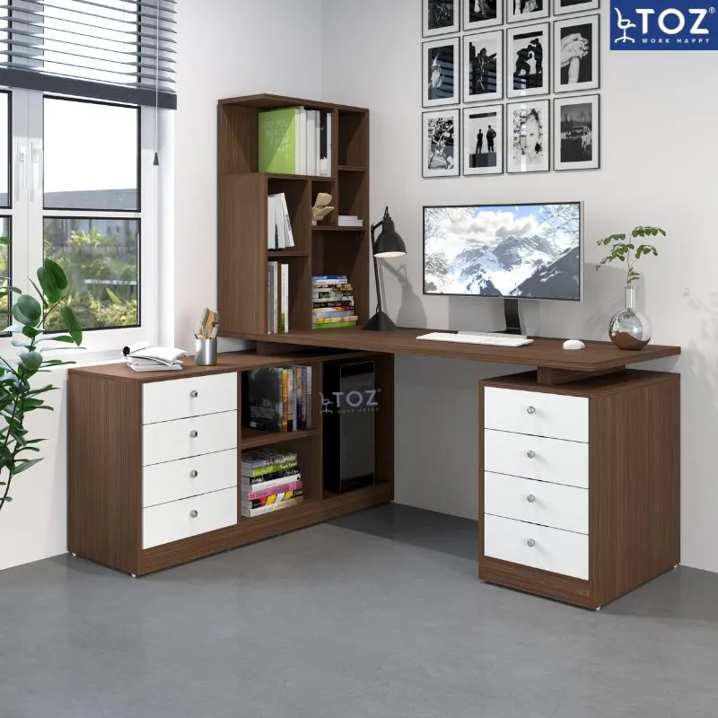 Thiết kế chi tiết bàn làm việc kèm giá sách tối ưu không gian