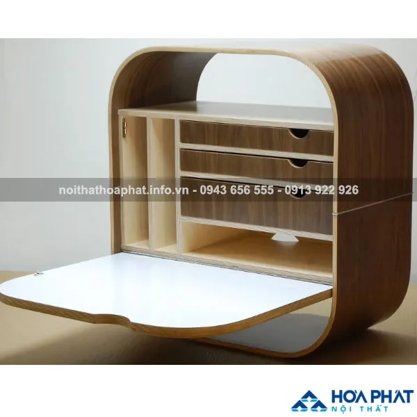 Bàn làm việc mini HDAK104 hình khối bo tròn, có ngăn lưu trữ bên trong
