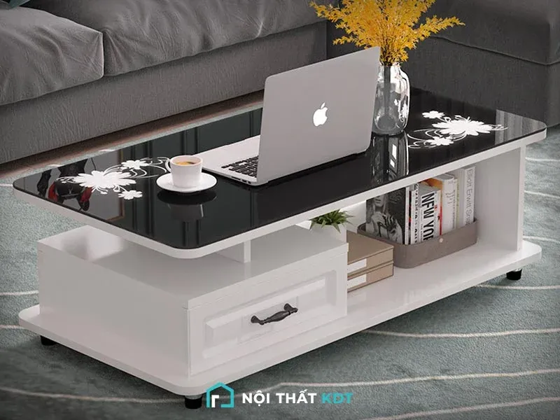 Bàn sofa kính trắng đen