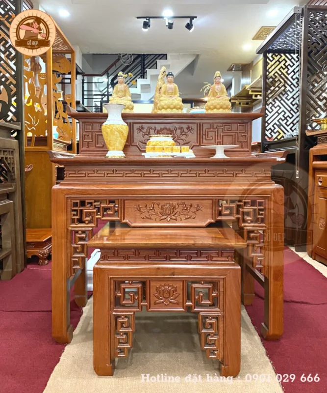 bàn thờ 2 tầng hiện đại gỗ tự nhiên cho chung cư