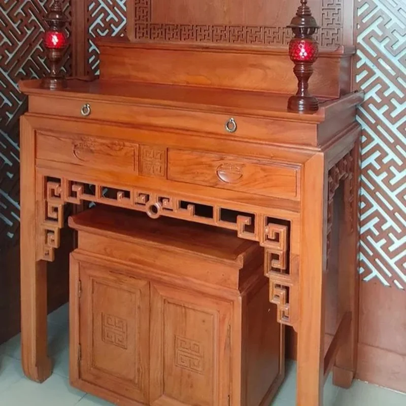 bàn thờ 2 tầng hiện đại phối vách trang trí phòng thờ