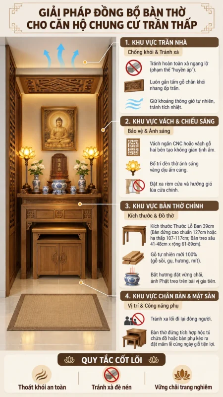 Bàn thờ chung cư cho căn hộ trần thấp
