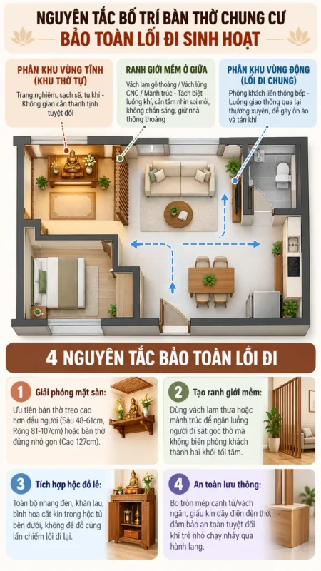 Bàn thờ chung cư giữ lối đi sinh hoạt