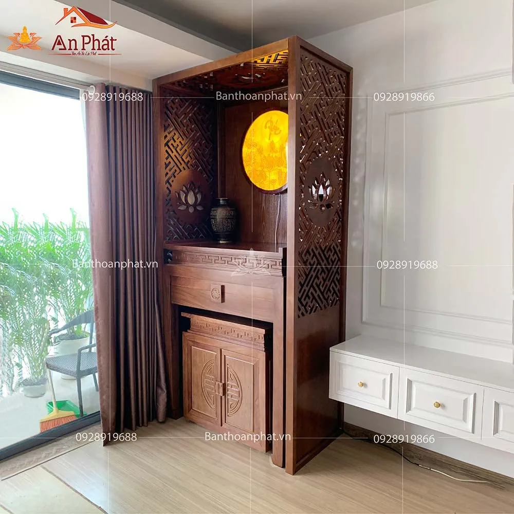 Chi tiết mẫu bàn thờ chung cư BTD-344 với thiết kế hiện đại và tủ kéo tiện lợi