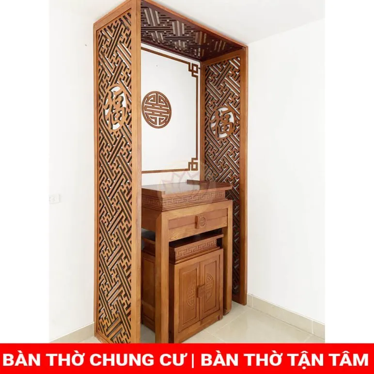 Bàn thờ gỗ mít B05 có vách ngăn, đảm bảo sự riêng tư cho nơi thờ cúng linh thiêng