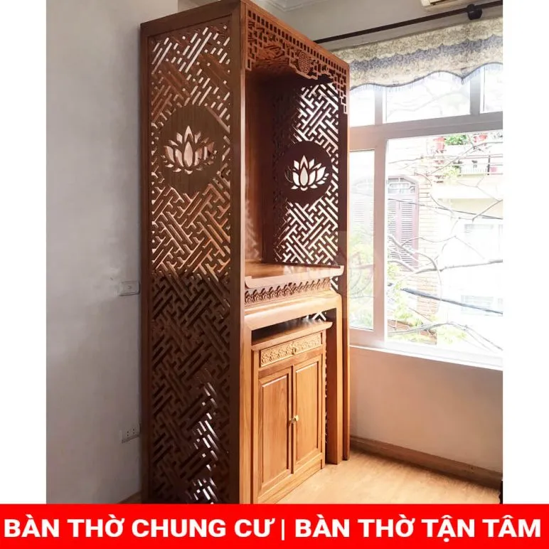 Mã sản phẩm tủ thờ từ gỗ tự nhiên mít B06 kèm vách ngăn hình hoa sen