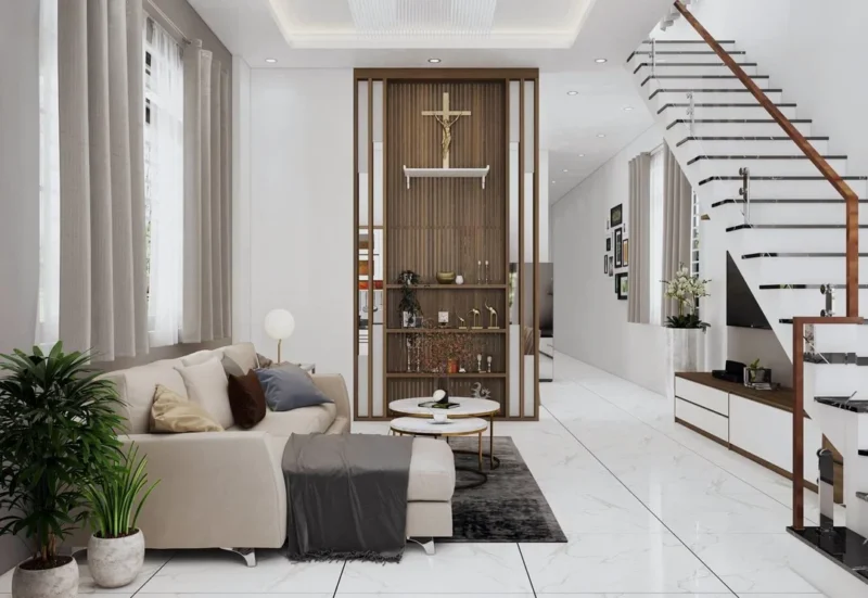 Bàn thờ Công giáo bộ bàn cầu nguyện gia đình trong không gian nhà phố
