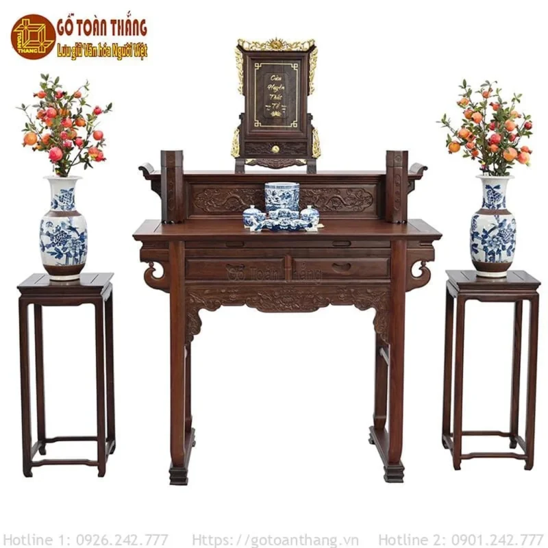Bàn thờ đứng phân tầng gỗ cao cấp cho nhà nhiều thế hệ