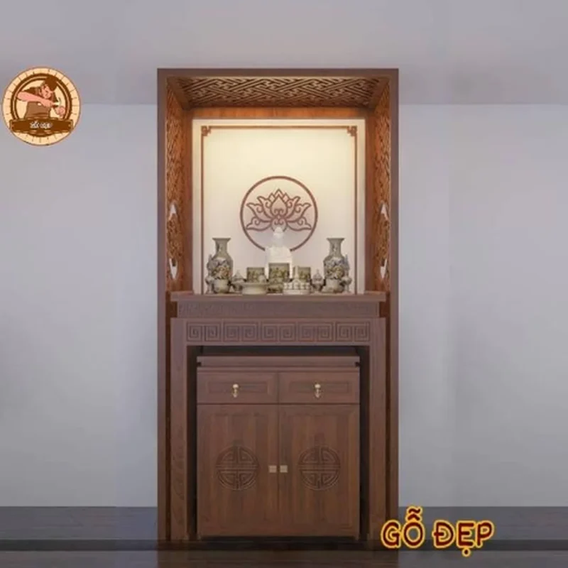 Bàn thờ gia tiên dáng đứng thanh gọn chuẩn kích thước phong thủy