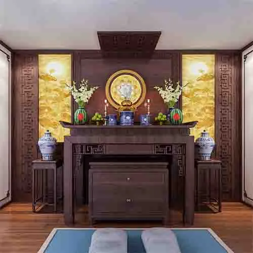 Mẫu bàn thờ hiện đại gỗ Gụ cao cấp, thiết kế đứng trang nghiêm cho nhà phố