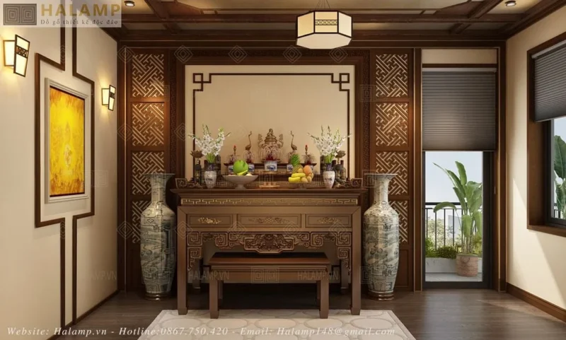 Bàn thờ gia tiên phòng khách cân đối