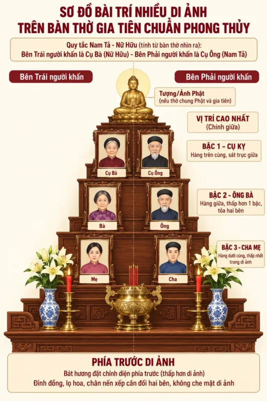 Bàn thờ gia tiên phù hợp nhiều di ảnh