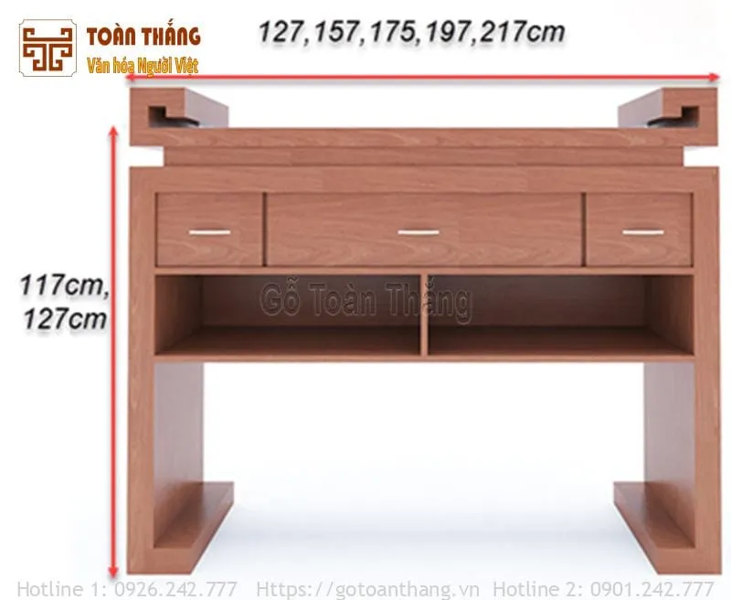 Kích thước bàn thờ gỗ công nghiệp chuẩn lỗ ban đỏ