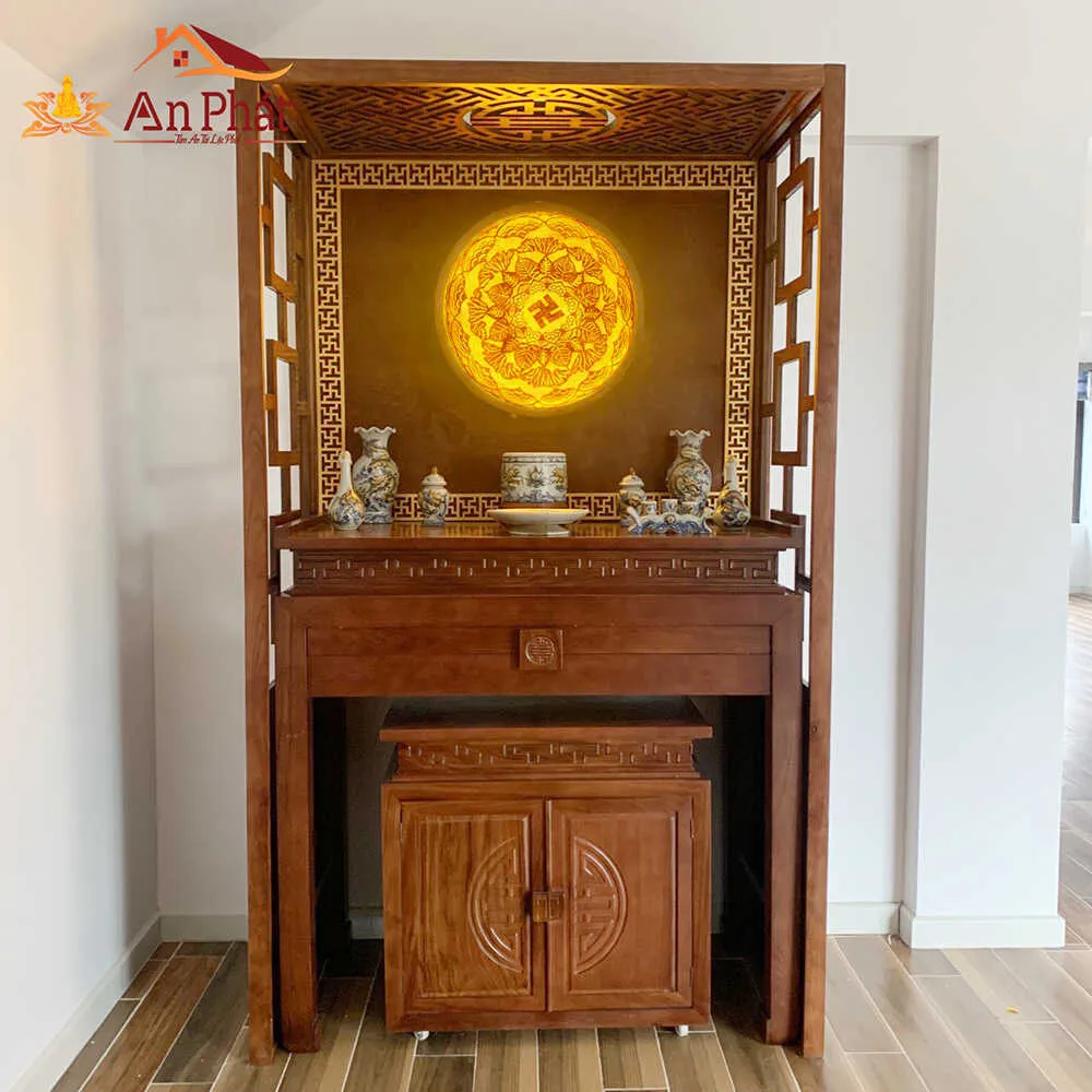 Tủ thờ hiện đại gỗ Gõ Đỏ, mẫu thiết kế tích hợp ngăn kéo tiện lợi