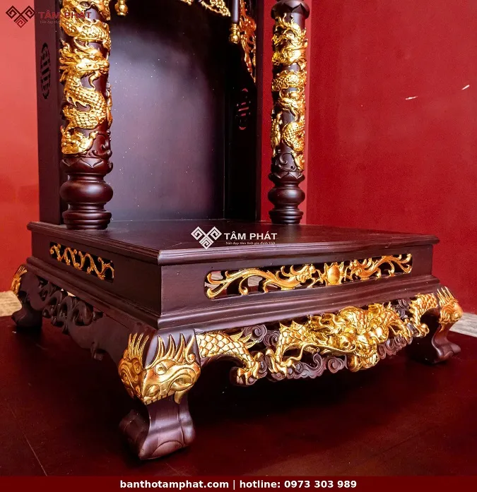 Bàn thờ Ông Địa cao cấp mái chùa BTT-3021 phần đế được chạm rồng